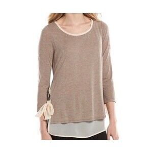 LC Lauren Conrad Tunic Blouse Womens Size Large Lt Brown / Ivory 3/4 Sleeve Knit